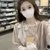 Camiseta Básica de Encaje Dulce con Lazo para Mujer en Primavera y Otoño Nuevo Estilo Suave Estilo Coreano Aspecto Adelgazante Top Interior de Manga Larga