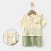Conjunto de Gasa para Bebé, Ropa de Casa para Bebé, Conjunto de Top de Manga Corta de Doble Capa de Algodón Puro y Shorts, Ropa de Verano con Aire Acondicionado para Niños y Niñas