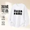 Sudadera de Algodón Pesado para Parejas, Corte Holgado, Cuello Redondo, Sin Capucha, Pulóver, Versátil, Cálida, Prenda Superior Estampada para Otoño e Invierno