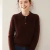 Suéter de Cashmere com Gola Polo Outono e Inverno 2025 Novo Suéter Feminino de Tricô Grosso Elegante Estilo Curto Slim
