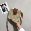 Nova Bolsa de Palha de Praia de Verão Bolsa Quadrada Pequena de Lazer à Beira-Mar Bolsa Feminina Trançada Bolsa de Rattan Bolsa de Ombro Transversal