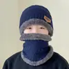 Gorro de Inverno com Forro de Fleece, Gorro de Lã Grossa Tricotado, Estilo Jovem Tendência, Aba Larga, Gorro de Algodão Quente para Puxar, Proteção para Orelhas, À Prova de Vento