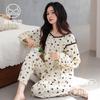 Pijama con Almohadillas para el Pecho para Mujer, Primavera y Otoño Algodón Puro Manga Larga Otoño Algodón Puro Delgado Madres de Mediana Edad Ropa de Casa de Gama Alta