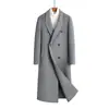 Abrigo de Lana Hecho a Mano de Doble Cara para Hombre de Otoño e Invierno, Abrigo de Lana Largo hasta Debajo de la Rodilla de Doble Botonadura para Negocios Casual, Gabardina para Hombre