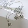 Aretes y Collar de Moda de Trébol de Cuatro Hojas Coreanos y Japoneses para Mujer, Joyería de Esmalte Tachonada con Diamantes, Cadena para Clavícula con Colgante Floral