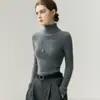 Suéter de punto de una sola pieza sin costuras de cuello alto 100% cachemira para otoño e invierno para mujer, tejido de punto ajustado acanalado