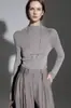 Camiseta base de punto de lana para mujer, otoño, cuello medio alto, elástica, corte ajustado, simple, básica, fina, manga larga