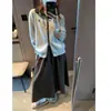 Cardigan Tricot Casual Slimming Mochie Estilo Coreano Cor Blocada Versátil Gola Lapela Zíper Duplo MQ1902