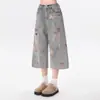 Jeans Rotos de Estilo Americano con Bordado de Oso para Mujer Tallas Grandes para Mujeres Gordas Nuevo Tiro Alto Efecto Adelgazante Pantalones Acortados de Moda