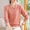 Roupas de outono e inverno estilo chinês para mães, blusa básica com gola cheongsam, suéter espesso para mulheres de meia-idade e idosas, blusa quente, suéter de tricô