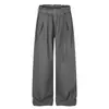 Calça Casual Masculina Tendência Estilo Americano Ins Plissada com Caimento e Cinto, Cor Sólida Wide-Leg Solta Longa