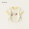 [Colección de Camisetas de Manga Corta para Niños] Camisetas Estampadas para Niñas, Dulces Tops para Bebés Estilo Coreano, Cuello de Muñeca Adorable, Cuello Redondo, Modernos
