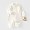 Macacão de Bebê com Fecho Inferior Fechado, Algodão Classe A, Sem Costura, Macacão de Bebê para Primavera e Outono, Roupas para Engatinhar ao Ar Livre, Macacão de Bebê Estilo Novo