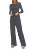 Traje Casual con Volantes, Nuevo Estilo Europeo y Americano, Top de Manga Larga de Color Sólido, Pantalones de Pierna Ancha de Cintura Alta, Ropa Deportiva