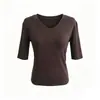 Camiseta de Lã Lyocell 260g para mulheres, direto da fábrica, nova, para o início do outono, slim fit, gola V, exclusiva para atacado de verão