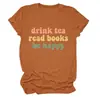 Beber té leer libros Amazon eBay sitio independiente camiseta casual cómoda para mujer cuello redondo manga corta