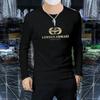 Camiseta de hombre europea de calidad sólida, camisa de fondo, otoño e invierno, multi-artesanía, exquisita camiseta de algodón con intarsia tridimensional, moda masculina de alta gama