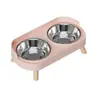 Tazón Doble para Mascotas de Acero Inoxidable Antivuelco Antifugas Cuello Protector Extraíble Alimentador