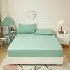 Sábana bajera ajustada exclusiva transfronteriza hipoalergénica, sábana bajera individual de color liso impresa cepillada, funda de colchón, protector de colchón a prueba de polvo y funda de almohada