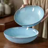 Cuencos de Alta Calidad para Uso Doméstico, Vajilla de Cerámica Azul Cocida en Horno, Cuencos Grandes para Sopa/Fideos, Cuencos para Verduras, Cuencos de Cerámica Azul para Ensaladas de Gama Alta de Nicho, Venta al por Mayor