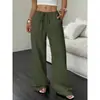 Otoño 2026 Transfronterizo Nuevo para Mujer Casual Color Sólido Tela Texturizada Nudo en la Cintura Bolsillos Inclinados Pantalones de Pierna Ancha