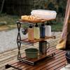Estante de Almacenamiento de Doble Capa Madera Maciza Plegable Portátil Mesa Plegable para Acampar Estante de Almacenamiento Multifuncional de Múltiples Niveles Acero Inoxidable