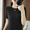Verano Nuevo Seda de Hielo Cuentas Cuello Redondo Manga Corta Suéter de Punto para Mujer Holgado Adelgazante para Usar Dentro o Fuera Camiseta Top Delgado