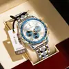 POEDAGAR Marca Baodaqie Comercio Exterior Multifuncional Correa de Acero Negocio Calendario de Tres Ojos Reloj de Cuarzo para Hombre 815