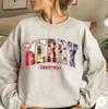 Tops Cruzados Europeus e Americanos Feliz Natal Personagens de Filmes de Natal Gola Redonda Letras
