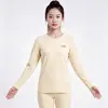 Conjunto de duas peças liso para casa com gola redonda para outono e inverno para meninos e meninas mais velhos 2026, roupa íntima térmica juvenil de algodão Lycra