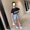 2024 Novo Conjunto Jeans Tendência para Meninas Shorts Jeans Influenciador da Internet Estilo Coreano Moda Infantil Estilo Ocidental Conjunto de Duas Peças Sem Costas para Meninas