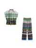 2025 Roupas Europeias e Americanas Transfronteiriças Aliexpress Popular Camisa com Textura de Cetim de Seda Estampado + Calça de Cetim Estampada