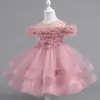 Vestido de Un Hombro de Alta Gama para Dama de Honor de Cumpleaños Boda Vestido de Presentación Vestido de Banquete Transfronterizo Vestido de Fiesta con Volantes Elegante para Niña