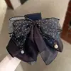 Presilha de cabelo retrô versátil com laço floral para rabo de cavalo alto, que não cai, com pingente de pérola para mulheres, acessório de cabelo volumizador