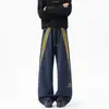 Pantalones deportivos de estilo americano, corte holgado, diseño curvo bordado, a rayas, pierna ancha, holgados para el verano, casuales, marca de moda para hombre