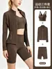 Conjunto de Tres Piezas Transfronterizo: Conjunto de Chaqueta Larga Ajustada con Cuello Alto + Shorts de Cintura Alta Levanta Glúteos + Top de Tirantes tipo Sujetador en Forma de U