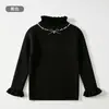 Suéter para Niña con Cuello de Perlas Fruncido, Tejido Suave y Agradable para la Piel de Color Sólido, Capa Base Cálida de Otoño e Invierno para Niños