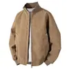 Chaqueta de cuero PU estilo americano con cuello mao y teñido anudado para hombre, chaqueta corta de béisbol para primavera y otoño con un aspecto de ajuste limpio de alta gama, chaqueta de aviador