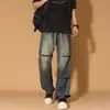 Marca da moda, novo estilo para primavera e outono, jeans patchwork estilo americano de nicho para adolescentes, calças compridas versáteis de corte solto para homens, estilo high street