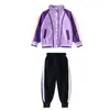 Traje de uniforme escolar primavera e verão estudante do ensino fundamental roupas de classe três peças estilo universitário roupa esportiva roxa jardim de infância roupas de jardim
