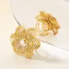 Anel de Flor de Palácio Exagerado Europeu e Americano Transfronteiriço Moda Tendência Cravejado com Diamante Multicamadas Pétalas Múltiplas Anel de Aço Titânio Dourado