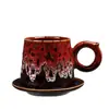 Conjunto de Xícara e Pires para Café Torneado em Forno, Xícara Criativa de Cerâmica para Latte Art, Caneca Retrô de Grés, Copo de Água, Xícara com Alça de Gancho