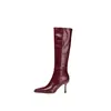 Botas de cuero de tubo alto para mujer, botas de ajuste ceñido, nuevo estilo otoño e invierno, cremallera lateral, color liso, punta cuadrada, tacón alto fino, botas hasta la rodilla