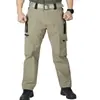 Pantalones largos funcionales para exteriores de comercio exterior transfronterizo con bolsillos grandes, textura ligeramente arrugada, pantalones casuales, pantalones de trabajo rectos holgados para hombre
