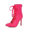 Sandalias de cordones estilo europeo y americano con punta de pez, tacones de aguja de verano para mujer, botines huecos, zapatos de baile de jazz, sandalias de tacón alto, disponibles en tallas grandes