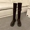 Botas largas de suela gruesa para mujer 2026 nuevas botas de gamuza hasta la rodilla para otoño e invierno, botas de montar de tubo alto ajustadas