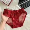 Pétalas de Cerejeira Caindo Tecem Sonhos~Nova Calcinha Feminina de Renda Cetim Estilo Francês, Sexy de Cintura Baixa Respirável com Laço