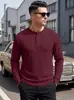 Camisa Henley Masculina Amazon Europeia e Americana Transfronteiriça Casual Texturizada Solta Tamanho Grande Moletom de Manga Longa Moletom com Gola Henley