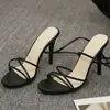 2025 Sandalias de Tacón Ultra Alto con Cruz para Deseos de Talla Grande, Comercio Exterior Europeo y Americano, Peep-Toe con Correas Envolventes y Tacones Finos