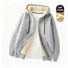 Sudadera con capucha gris estilo americano, cárdigan con cremallera para otoño e invierno, estilo borrego, forro polar, engrosada, cálida, a la moda, chaqueta de corte holgado